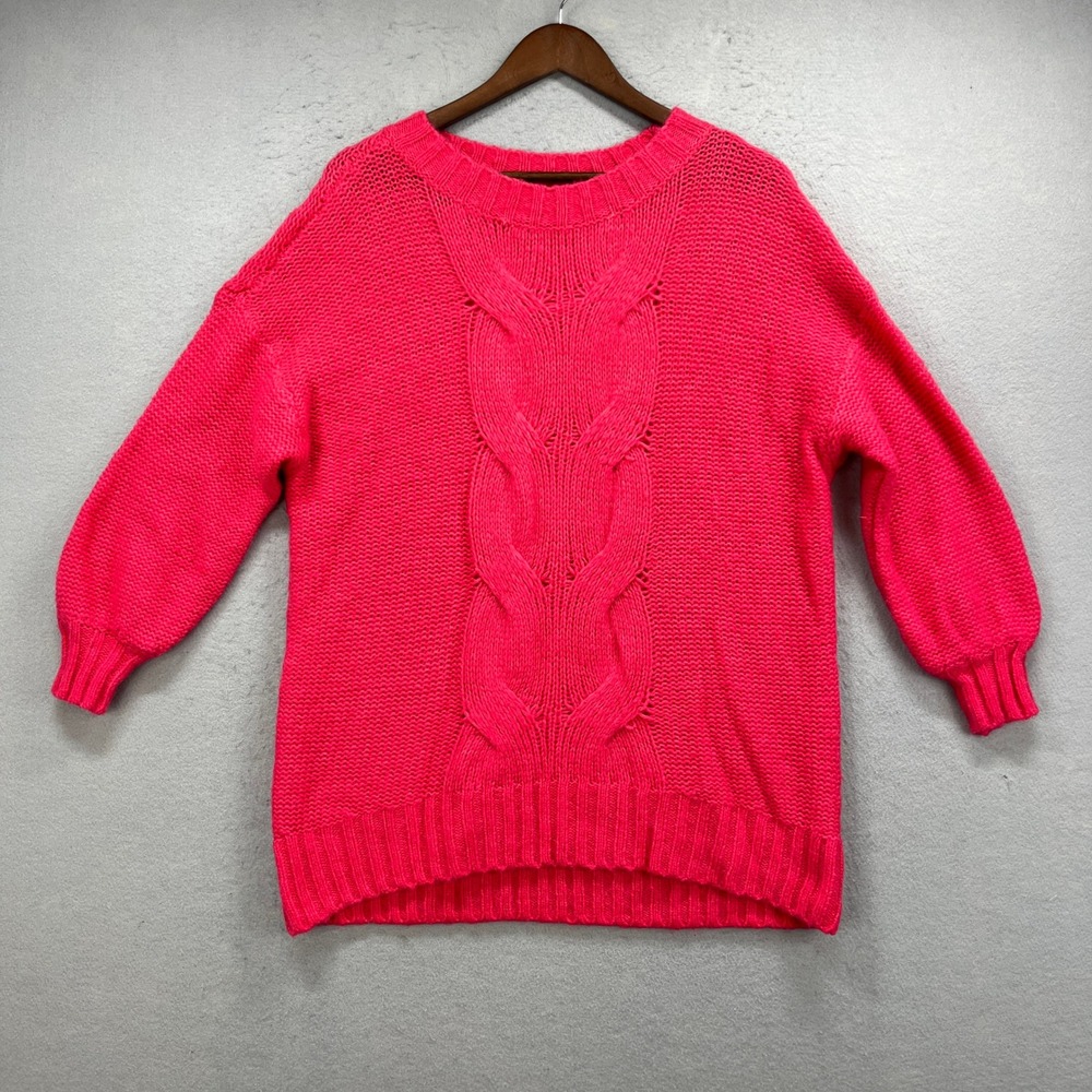 Aerie Sweater Womens Medium Pink Cable Knit Oversized Wool Blend Cozy Pullover